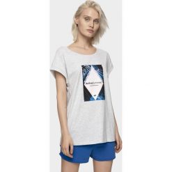 T-shirt damski TSD010 - biały melanż. Białe t-shirty damskie 4F, bez wzorów, bez kołnierzyka, bez ramiączek. W wyprzedaży za 34.99 zł.