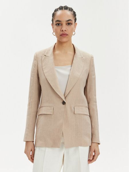Marella Marynarka Afro 2413041094 Beżowy Regular Fit. Brązowe marynarki i żakiety damskie Marella, bez wzorów, ze lnu, bez kołnierzyka, bez ramiączek. Za 649.99 zł.