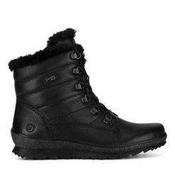 Botki Remonte. Czarne botki damskie Remonte, bez wzorów, bez obcasa, na płaskiej podeszwie, bez zapięcia. Za 335.99 zł.