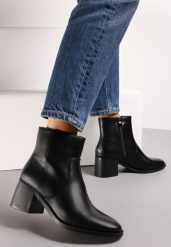 Czarne Klasyczne Botki na Słupku Ominorda. Czarne botki damskie Renee, bez wzorów, klasyczne, bez obcasa, na obcasie, bez zapięcia. Za 89.99 zł.