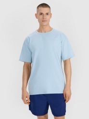 4F T-shirt oversize gładki męski - niebieski XXL. Niebieskie t-shirty męskie 4F, m, bez wzorów, z bawełny, bez kołnierzyka, bez ramiączek. W wyprzedaży za 59.99 zł.