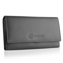 Portfel damski BETLEWSKI BPD-SS-13 SZARY. Szare portfele damskie Betlewski, ze skóry. Za 139.99 zł.