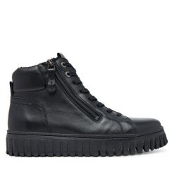 Botki Tamaris. Czarne botki damskie Tamaris, bez wzorów, bez obcasa, na koturnie, bez zapięcia. Za 349.99 zł.