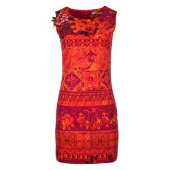 Desigual sukienka damska Angelina 36 czerwony. Czerwone sukienki damskie Desigual, s, bez wzorów, z materiału, bez kołnierzyka, bez ramiączek. W wyprzedaży za 203.00 zł.