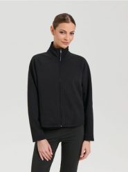 Bluza na zamek ze stójką - czarny. Czarne bluzy damskie Sinsay, l, bez wzorów, bez ramiączek, bez kaptura. W wyprzedaży za 19.99 zł.