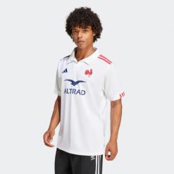 Koszulka do rugby replika ADIDAS Francuska Reprezentacja XV de France 24/25. Bluzki damskie Adidas, l, bez wzorów, z materiału, sportowe, bez kołnierzyka, bez ramiączek. Za 399.99 zł.