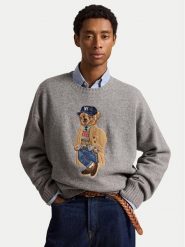 Polo Ralph Lauren Sweter 710B28590001 Szary Relaxed Fit. Szare swetry męskie Polo Ralph Lauren, l, bez wzorów, z wełny, bez kołnierzyka, bez ramiączek. Za 2,899.00 zł.