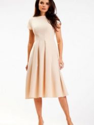 Sukienka Model A569 Beige - awama. Brązowe sukienki damskie Awama, na komunię, l, bez wzorów, z elastanu, bez kołnierzyka, bez ramiączek, midi. Za 278.53 zł.