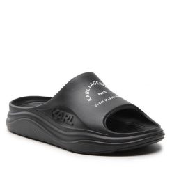 Klapki KARL LAGERFELD. Czarne klapki damskie KARL LAGERFELD, bez wzorów, bez obcasa, bez zapięcia. Za 329.99 zł.