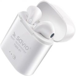 Savio TWS-01 biały. Białe słuchawki bezprzewodowe Savio. Za 59.00 zł.
