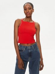 Calvin Klein Jeans Top Logo J20J223110 Czerwony Slim Fit. Czerwone topy damskie Calvin Klein Jeans, xl, bez wzorów, z bawełny, bez kołnierzyka, bez ramiączek. Za 99.99 zł.
