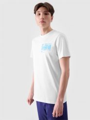 4F T-shirt regular z nadrukiem męski - biały S. Białe t-shirty męskie 4F, m, bez wzorów, z bawełny, bez kołnierzyka, bez ramiączek. W wyprzedaży za 29.99 zł.