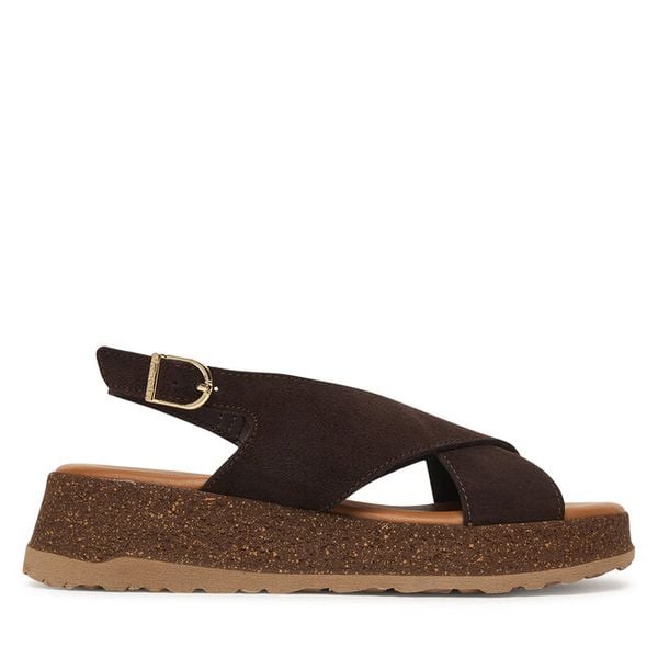 Sandały Tamaris. Brązowe sandały damskie Tamaris, bez wzorów, bez obcasa, na koturnie, bez zapięcia. Za 246.99 zł.