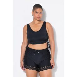 Damskie Kąpielówki szeroka nogawka laserowo przycinany brzeg elastyczny pas. Czarne bikini Ulla Popken, plus size, bez wzorów, z elastanu. Za 139.99 zł.