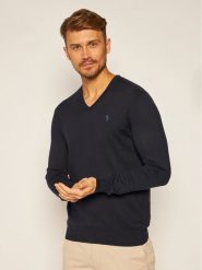 Polo Ralph Lauren Sweter Ls Sf Vn Pp 710670789004 Granatowy Slim Fit. Niebieskie swetry męskie Polo Ralph Lauren, m, bez wzorów, z bawełny, bez kołnierzyka, bez ramiączek. Za 619.99 zł.