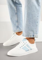 Niebiesko-Białe Tenisówki Ozdobione Paskami Meloti. Niebieskie trampki i tenisówki damskie Renee, bez wzorów, z jeansu, bez zapięcia. Za 49.99 zł.