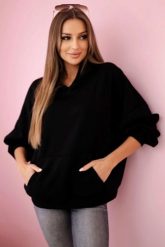 Bluza z kapturem masełko czarna. Czarne bluzy damskie KESI, l, bez wzorów, z elastanu, eleganckie, bez ramiączek, z kapturem. Za 204.91 zł.