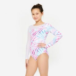 Kostium gimnastyczny Domyos. Białe body DOMYOS, z aplikacjami, z elastanu. Za 179.99 zł.