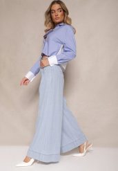 Jasnoniebieskie Szerokie Jeansy z Bawełny High Waist Cohna. Niebieskie jeansy damskie Renee, na lato, bez wzorów, z bawełny, sportowe, z podwyższonym stanem. Za 99.99 zł.