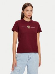 Tommy Jeans T-Shirt Crest Linear DW0DW18795 Bordowy Regular Fit. Czerwone t-shirty damskie Tommy Jeans, xs, bez wzorów, z bawełny, bez kołnierzyka, bez ramiączek. Za 99.99 zł.