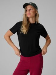 4F T-shirt regular gładki damski - czarny XL. Czarne t-shirty damskie 4F, m, bez wzorów, z bawełny, klasyczne, bez kołnierzyka, bez ramiączek. Za 69.99 zł.