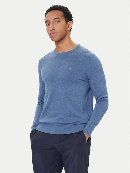 Tommy Hilfiger Sweter Essential Ssnl MW0MW39999 Niebieski Regular Fit. Niebieskie swetry męskie Tommy Hilfiger, m, bez wzorów, z bawełny, bez kołnierzyka, bez ramiączek. Za 429.99 zł.