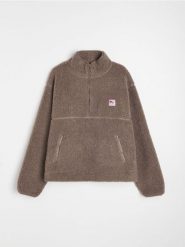 Bluza oversize half zip z kieszeniami na zamek - brązowy. Brązowe bluzy damskie Sinsay, l, bez wzorów, bez ramiączek, bez kaptura. Za 59.99 zł.