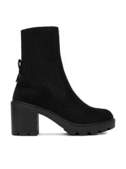 DeeZee Botki HX22060-52 Czarny. Czarne botki damskie DeeZee, bez wzorów, z materiału, bez obcasa, na słupku, bez zapięcia. Za 199.99 zł.