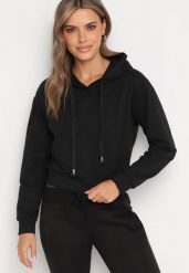 Czarna Bluza z Dodatkiem Bawełny z Kapturem Wykończona Ściągaczami Evista. Czarne bluzy damskie Born2be, l, bez wzorów, z bawełny, biznesowe, bez ramiączek, z kapturem. Za 39.99 zł.