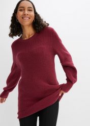 Długi sweter z guzikami. Czerwone swetry nierozpinane damskie bonprix, bez wzorów, bez kołnierzyka, bez ramiączek. Za 114.99 zł.