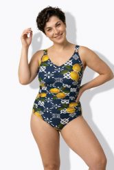Damskie Strój kąpielowy cytryny miękkie miseczki koraliki z recyklingu. Niebieskie stroje kąpielowe damskie Ulla Popken, plus size, bez wzorów, z elastanu. Za 191.99 zł.