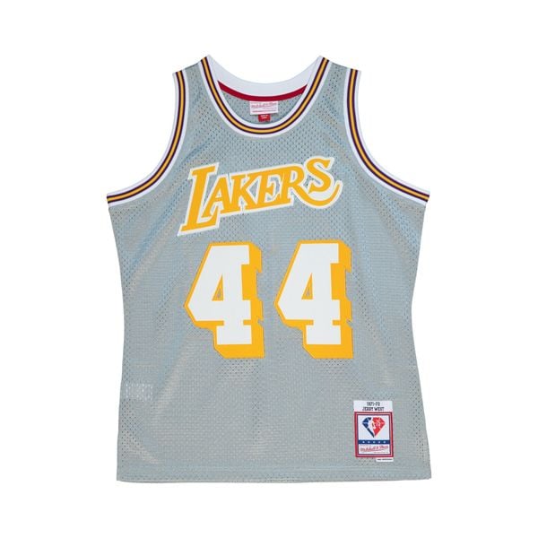 Koszulka NBA Los Angeles Lakers Jerry West 75th NBA 1971. Szare bluzki damskie Mitchell & Ness, bez wzorów, sportowe, bez kołnierzyka, bez ramiączek. Za 662.00 zł.