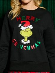Bluza Grinch - czarny. Czarne bluzy damskie Sinsay, l, z aplikacjami, wizytowe, bez ramiączek, bez kaptura. Za 49.99 zł.
