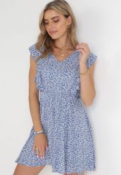 Niebieska Sukienka Neamelia. Niebieskie sukienki damskie Born2be, l, bez wzorów, z wiskozy, klasyczne, bez kołnierzyka, bez ramiączek, mini. Za 29.99 zł.