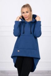Bluza ocieplana z długim tyłem i kapturem granatowa. Bluzy damskie KESI, l, bez wzorów, z bawełny, bez ramiączek. Za 238.37 zł.