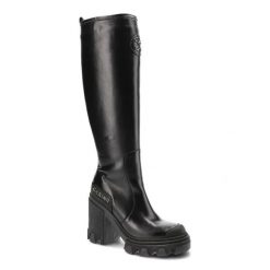 Czarne Kozaki Carinii Eleganckie Skórzane Buty Na Obcasie. Czarne kozaki damskie Carinii, bez wzorów, ze skóry, bez obcasa, na obcasie, bez zapięcia. Za 469.00 zł.