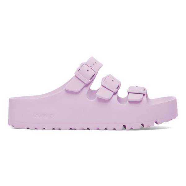 Birkenstock Florida III Flex Platform EVA Crocus Klapki damskie. Fioletowe klapki damskie Birkenstock, na lato, bez wzorów, eleganckie, bez obcasa, na platformie, bez zapięcia. Za 189.99 zł.