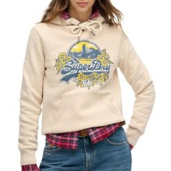 Bluza damska z kapturem Superdry Floral. Brązowe bluzy damskie Superdry, xs, bez wzorów, z bawełny, klasyczne, bez ramiączek, z kapturem. Za 353.60 zł.