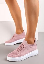 Różowe Tenisówki z Elastyczną Cholewką Oplineria. Czerwone obuwie sportowe damskie Born2be, bez wzorów, bez zapięcia. Za 64.99 zł.