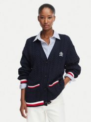 Tommy Jeans Kardigan DW0DW22934 Granatowy Regular Fit. Niebieskie kardigany damskie Tommy Jeans, s, bez wzorów, z bawełny, bez kołnierzyka. Za 569.99 zł.
