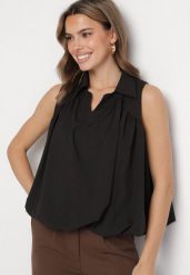 Czarna Bluza Rozkloszowana Oversize z Kołnierzykiem Eridwen. Czarne bluzy damskie Born2be, m, bez wzorów, klasyczne, bez ramiączek, bez kaptura. Za 64.99 zł.