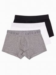 Bokserki męskie bawełniane z logowaniem - 3-pak mix V2 OM-UNBO-0105 - XXL. Szare bokserki męskie Ombre Clothing, bez wzorów, z bawełny. W wyprzedaży za 39.99 zł.