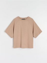 Bluza z domieszką wiskozy - brązowy. Brązowe bluzy damskie Sinsay, l, bez wzorów, z dzianiny, bez ramiączek, bez kaptura. Za 39.99 zł.