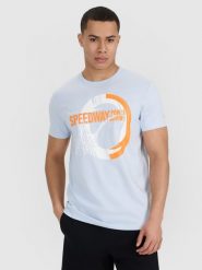 4F T-shirt regular z nadrukiem męski - niebieski XXL. Niebieskie koszulki sportowe męskie 4F, m, bez wzorów, z bawełny, bez ramiączek. Za 69.99 zł.