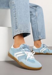 Jasnoniebieskie Sneakersy Tenisówki z Geometrycznym Motywem Telanilia. Niebieskie trampki i tenisówki damskie Born2be, bez wzorów, z jeansu, bez zapięcia. Za 99.99 zł.
