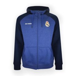 Granatowa bluza z kapturem Real Madryt. Niebieskie bluzy sportowe męskie REAL MADRID, bez wzorów, z kapturem, do piłki nożnej. W wyprzedaży za 301.26 zł.