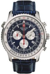 Zegarek Swiss Alpine Military Chrono męski niebieska tarcza 45 mm (7078.9535). Niebieskie zegarki męskie Swiss, bez wzorów. Za 975.99 zł.
