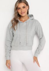 Jasnoszara Bluza z Dodatkiem Bawełny z Kapturem Wykończona Ściągaczami Evista. Szare bluzy damskie Born2be, l, bez wzorów, z bawełny, biznesowe, bez ramiączek, z kapturem. Za 29.99 zł.