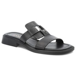 Czarne Klapki Ravini Modne Obuwie Damskie. Czarne klapki damskie Ravini, na lato, w ażurowe wzory, ze skóry, eleganckie, bez obcasa, na obcasie, bez zapięcia. Za 329.00 zł.
