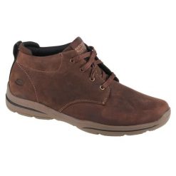 Buty do chodzenia zimowe męskie, Skechers Harper Melden. Brązowe buty sportowe męskie Skechers, na zimę, bez wzorów, bez zapięcia, trekkingowe. Za 339.99 zł.